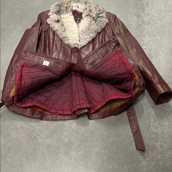 Women's Burgundy Leather Jacket with Genuine Rabbit Fur Collar *updated listing - Picture 6 of 6